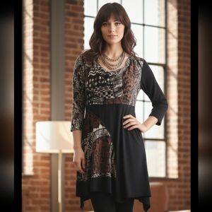 Terra Nostra Asymmetrical Art-to-Wear Tunic Top, Boho Chic, size M